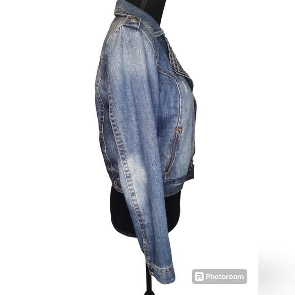 Liquid X Studded Distressed Moto Denim Jacket - Sm - Picture 2 of 9